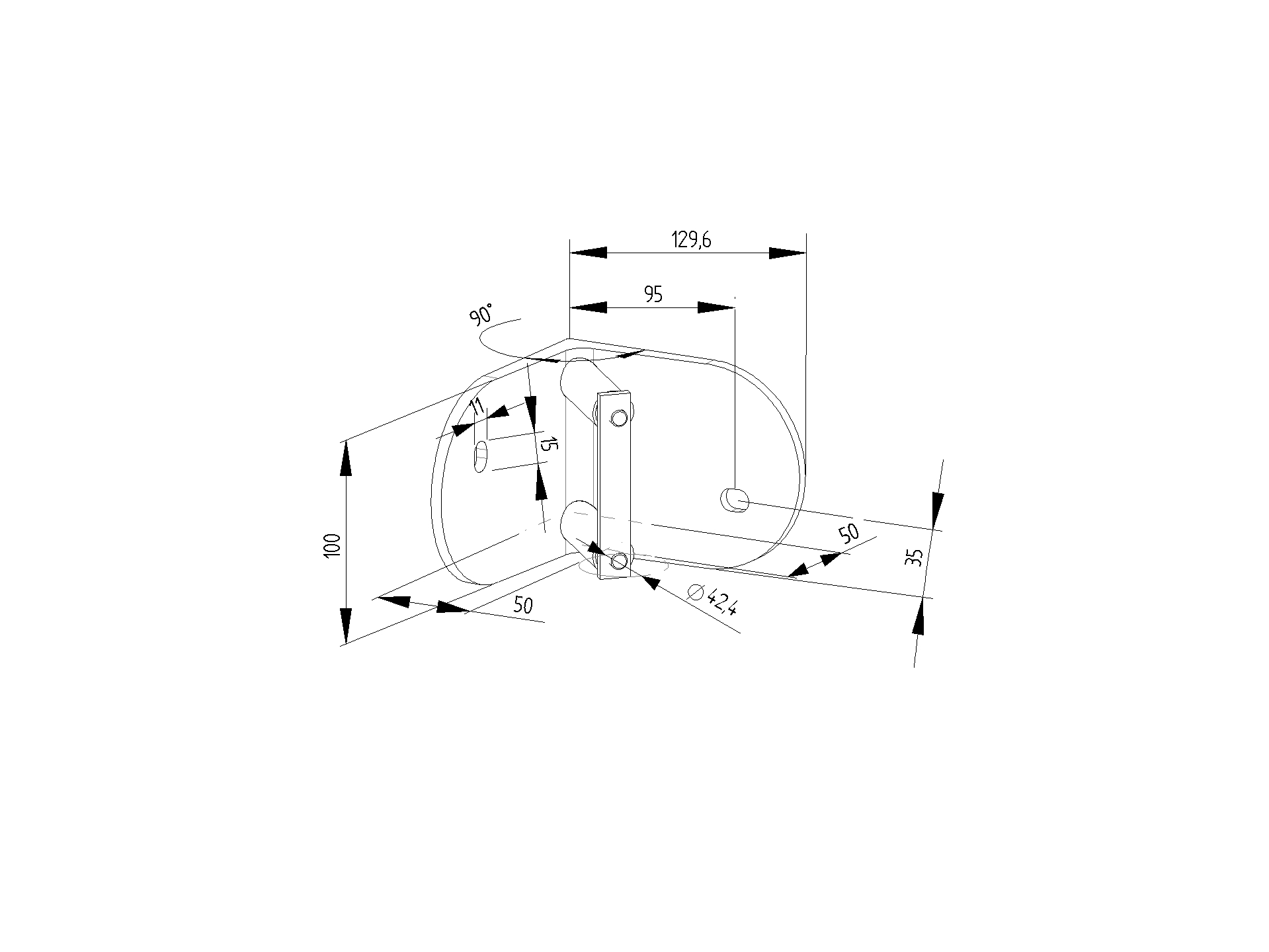 Platine latérale angle interne inox 316 pour tube ∅42.4mm – Image 2