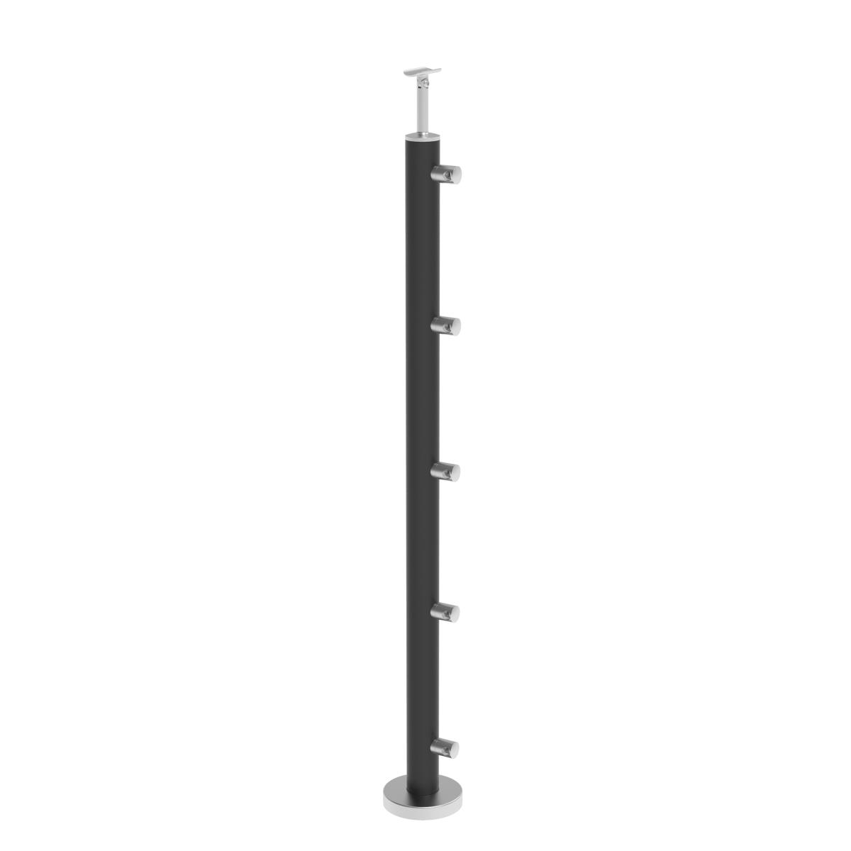Poteaux ∅42.4mm inox 304 pose à plat 5 barres ∅12mm - noir 9005