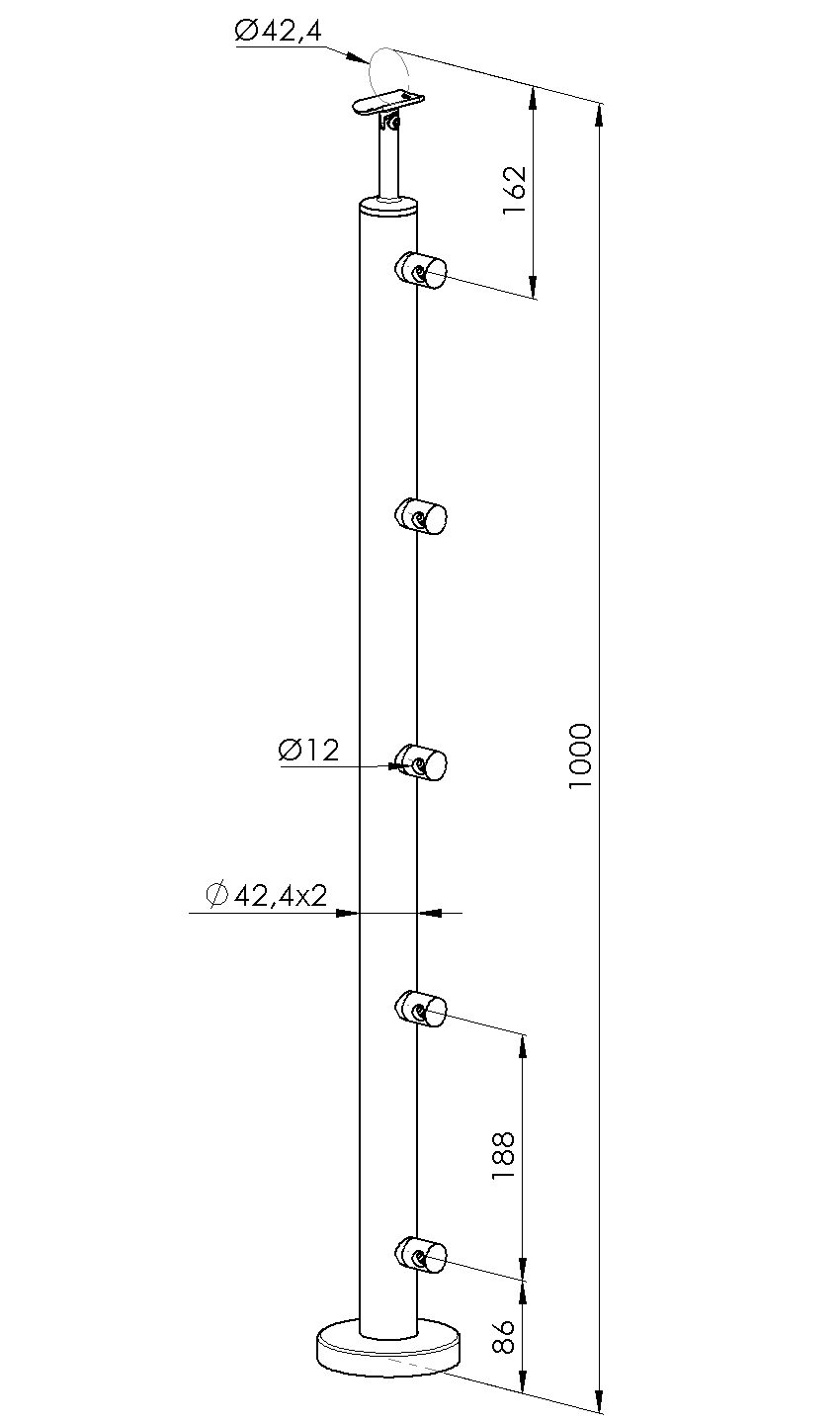 Poteaux ∅42.4mm inox 304 pose à plat 5 barres ∅12mm - noir 9005 – Image 2