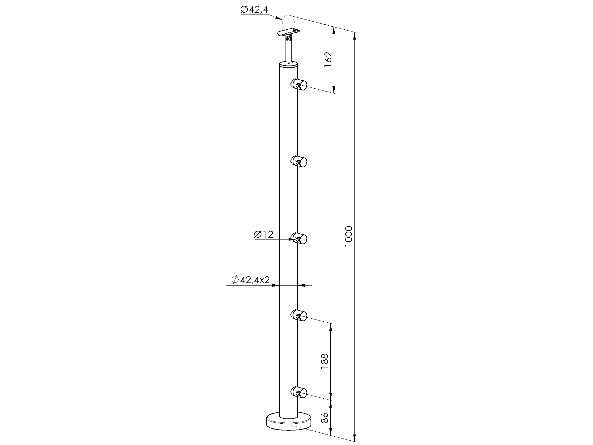 Poteaux ∅42.4mm inox 304 pose à plat 5 barres ∅12mm - noir 9005 – Image 3